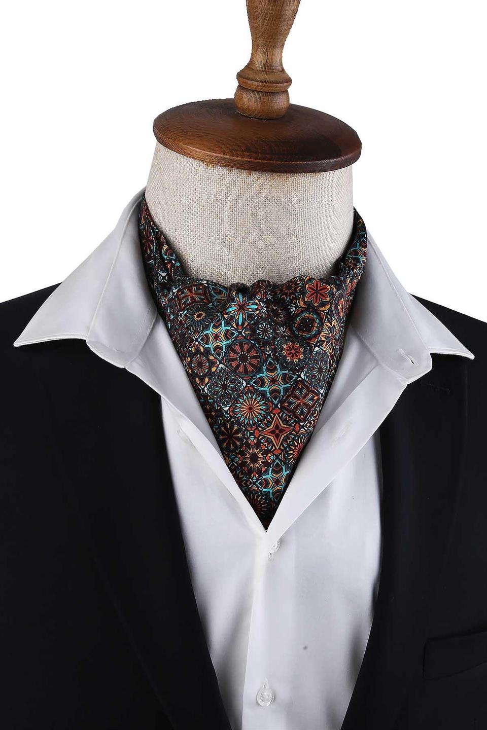 Çok Renkli Motif Desen İtalyan İpek Erkek Ascot K619