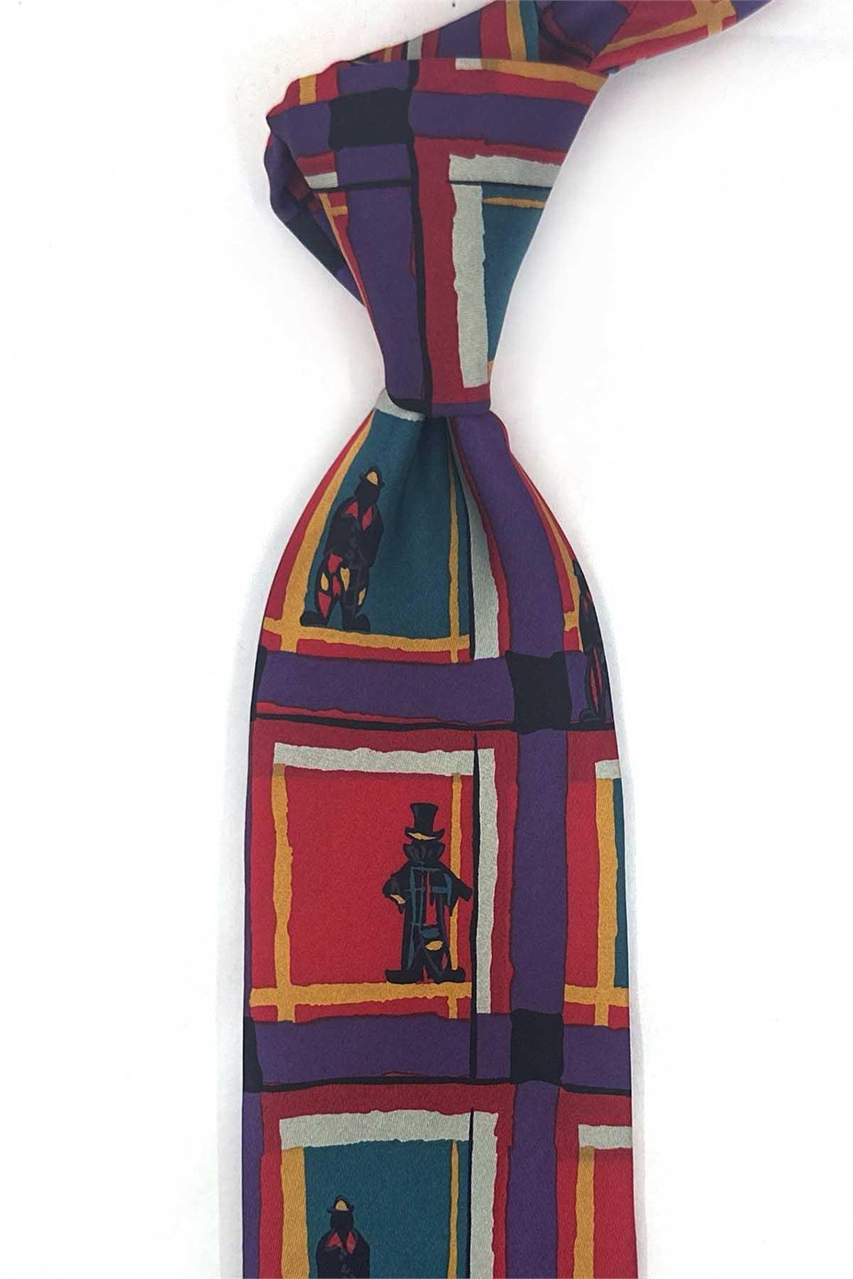 Çok Renkli Motif Desen İtalyan İpek Kravat İK2585