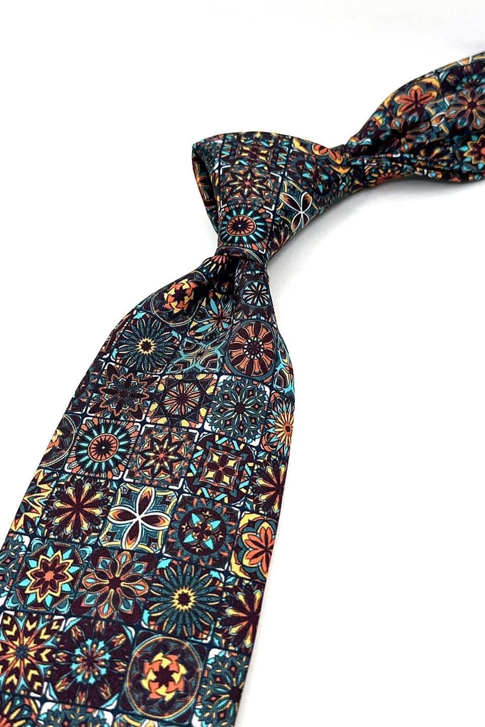Çok Renkli Motif Desen İtalyan İpek Kravat İK1690
