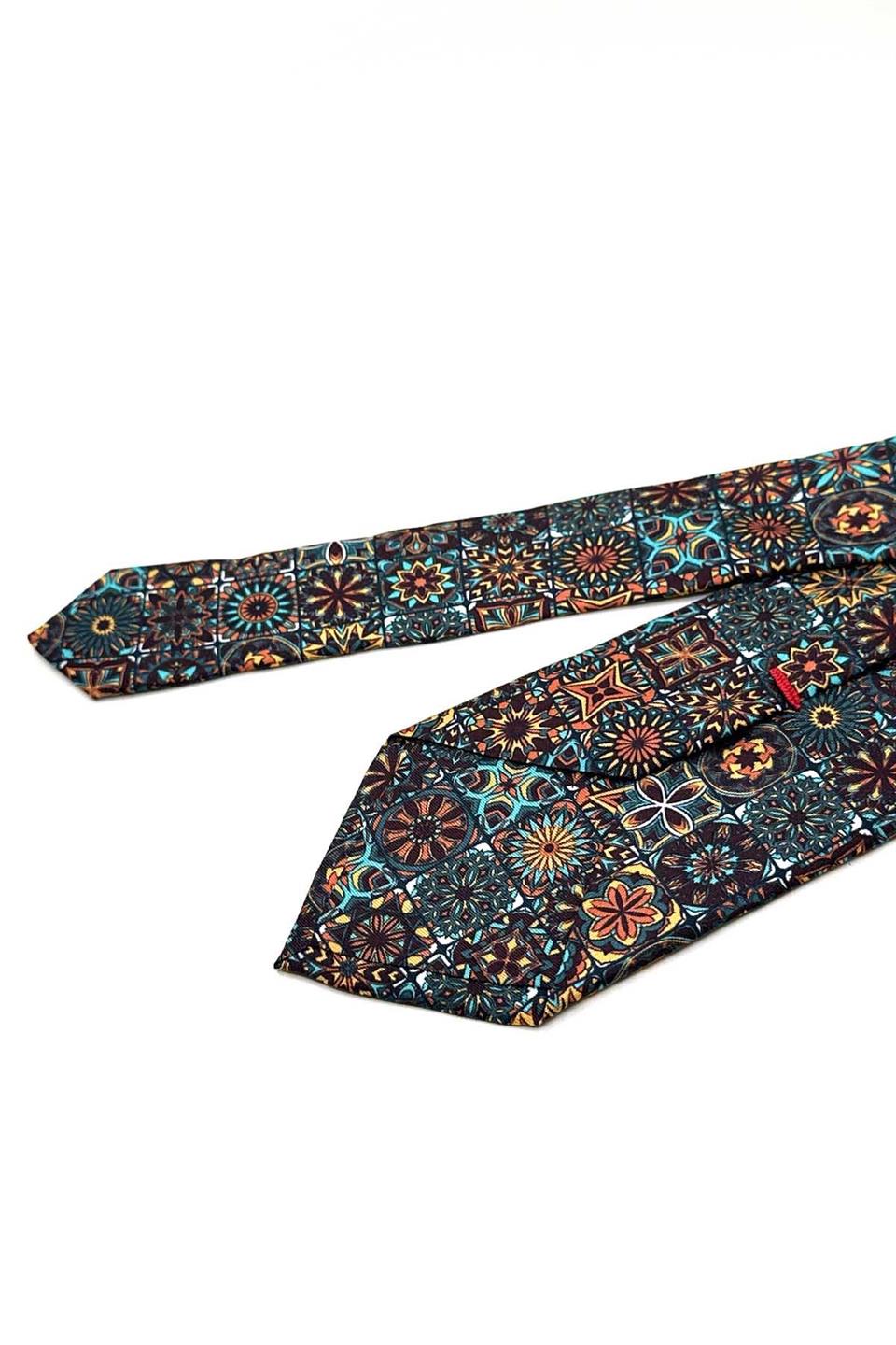 Çok Renkli Motif Desen İtalyan İpek Kravat İK1690