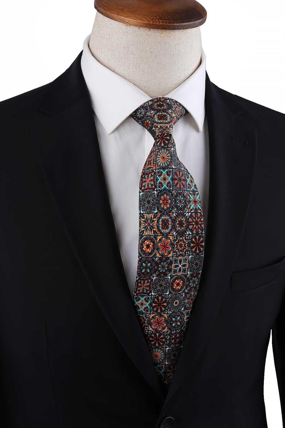 Çok Renkli Motif Desen İtalyan İpek Kravat İK1690