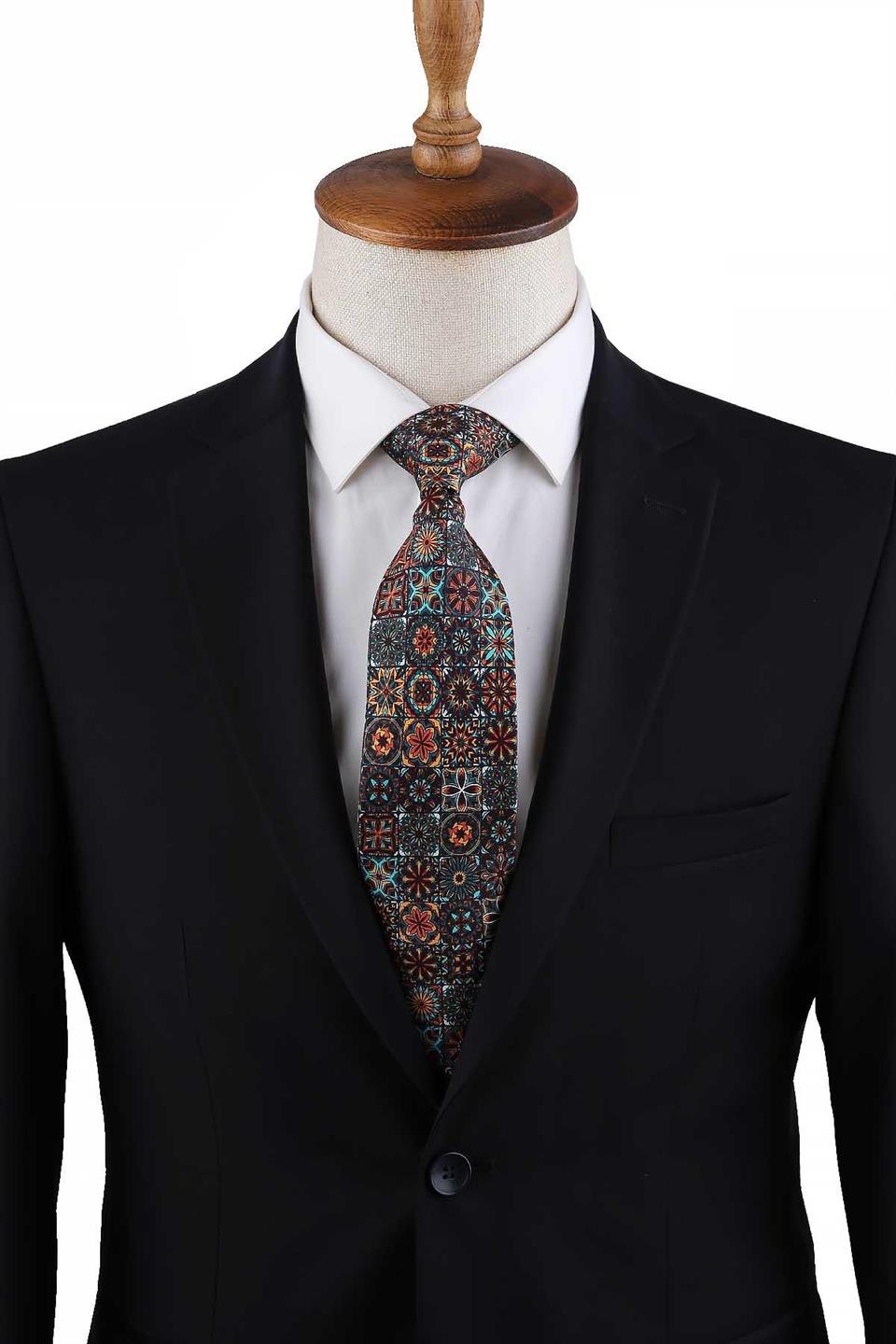 Çok Renkli Motif Desen İtalyan İpek Kravat İK1690