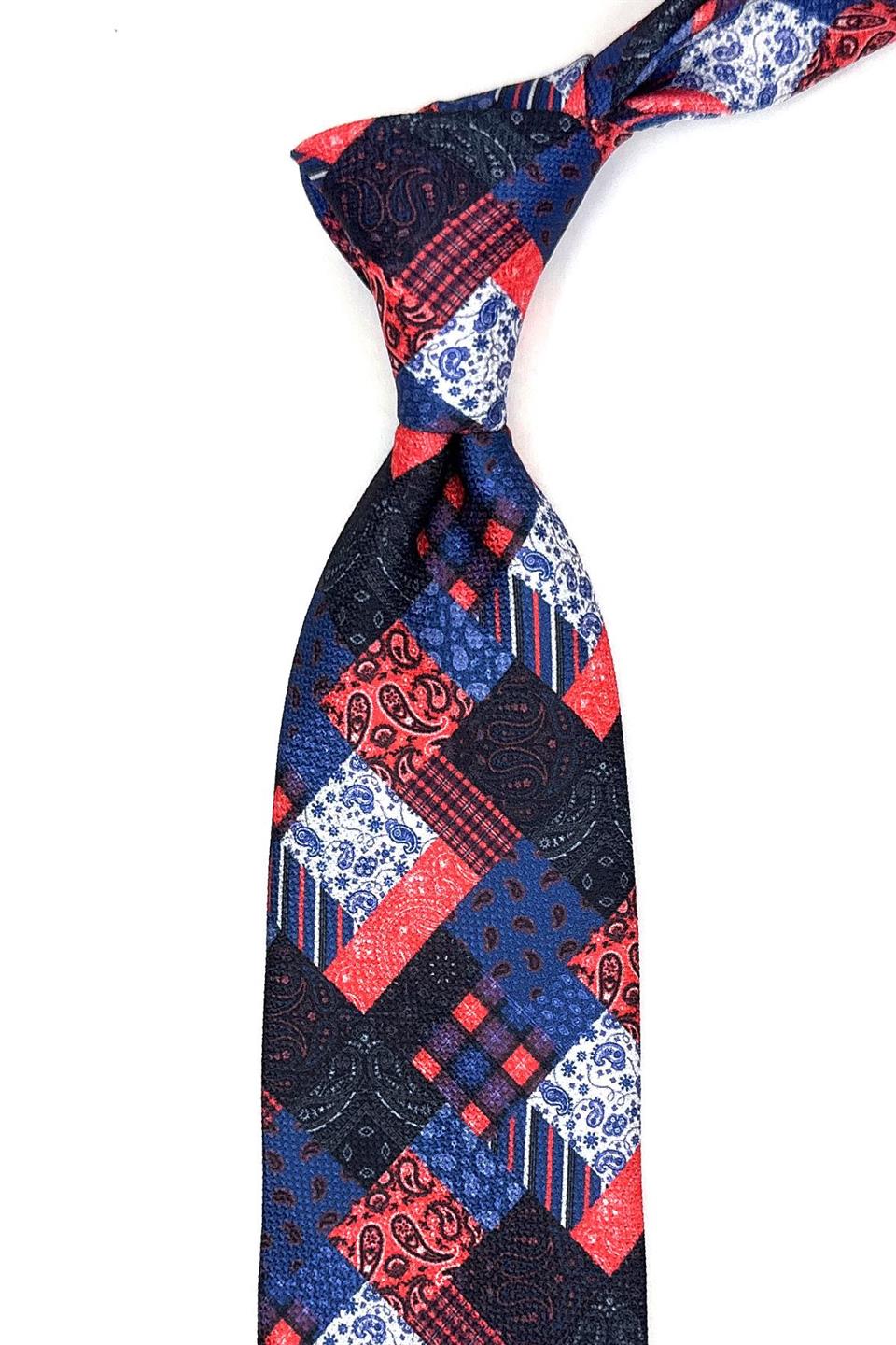 Çok Renkli Motif Desen Mendilli Klasik Kravat KK11790