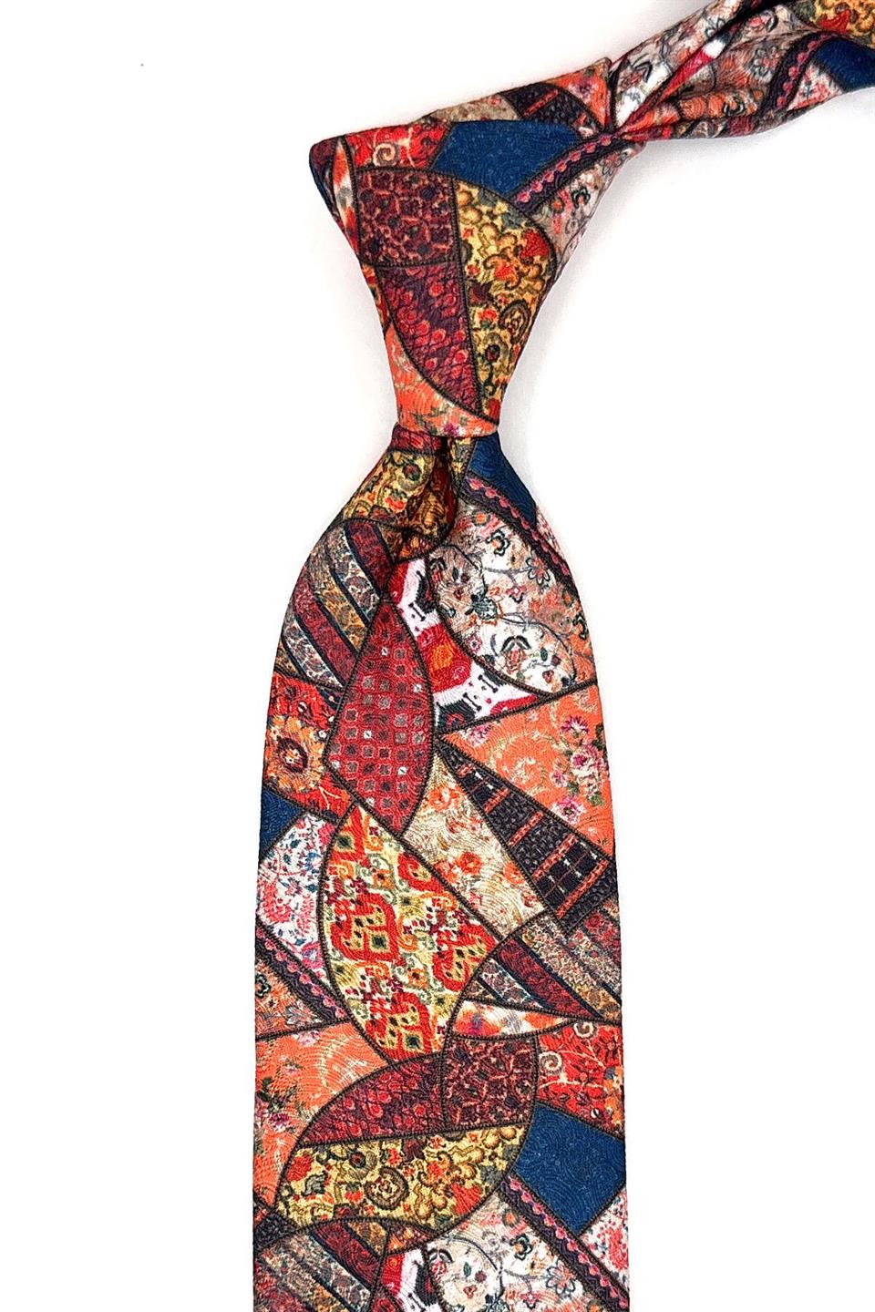 Çok Renkli Motif Desen Mendilli Klasik Kravat KK11794