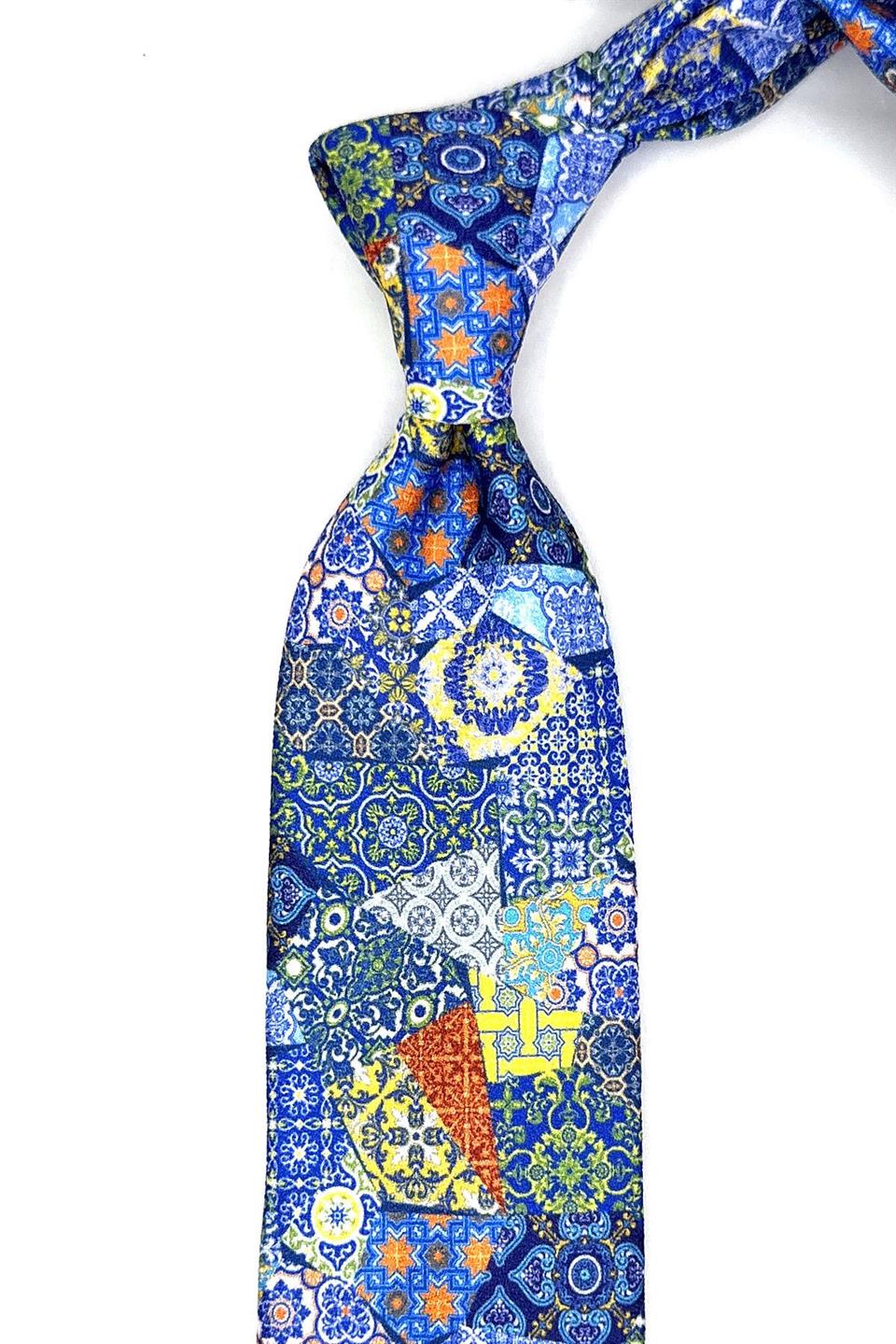 Çok Renkli Motif Desen Mendilli Klasik Kravat KK11789