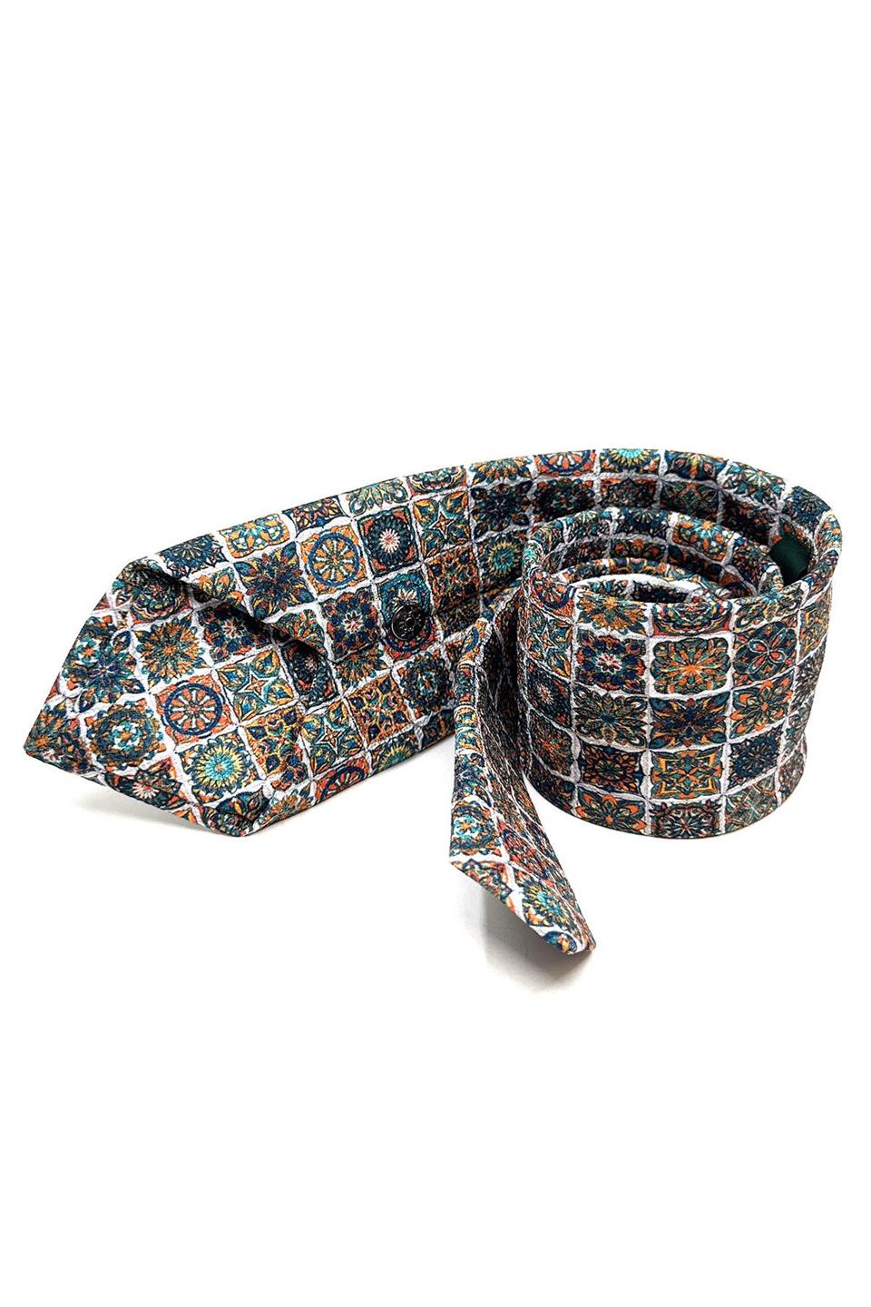 Çok Renkli Motif Desen Mendilli Klasik Kravat KK11783