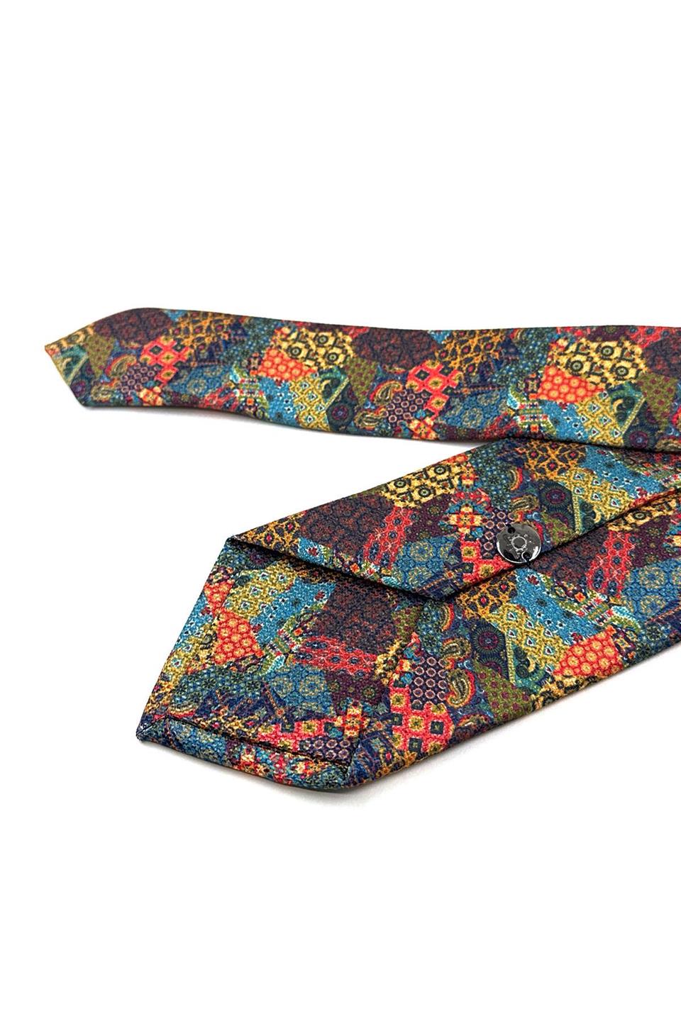 Çok Renkli Motif Desen Mendilli Klasik Kravat KK11952