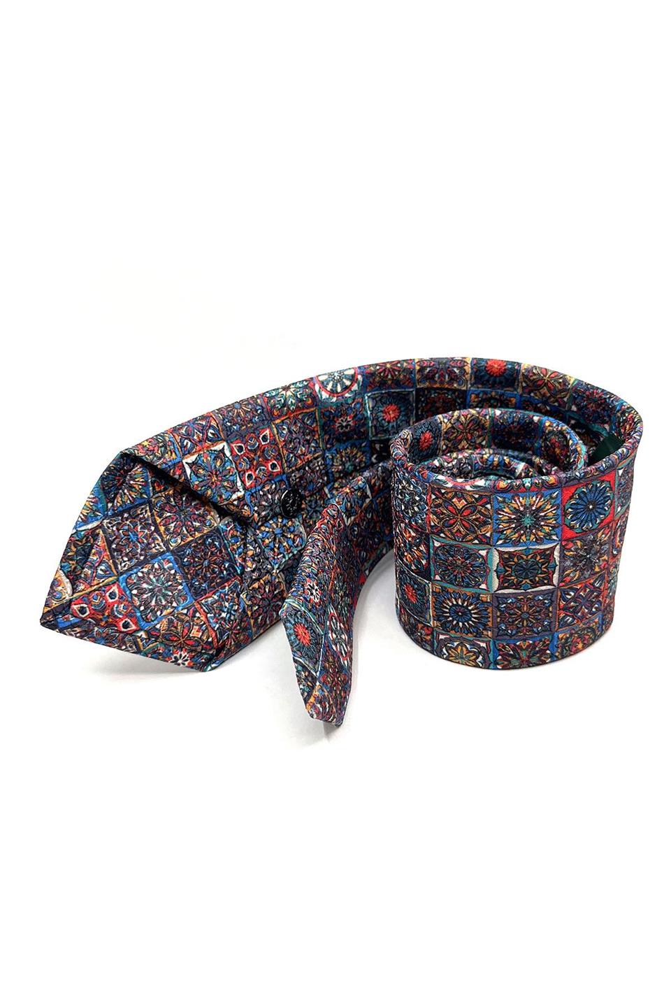 Çok Renkli Motif Desen Mendilli Klasik Kravat KK11793