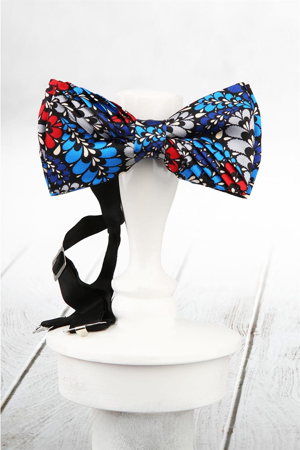 Çok Renkli Motif Desen Pilise İpek Papyon ESB38