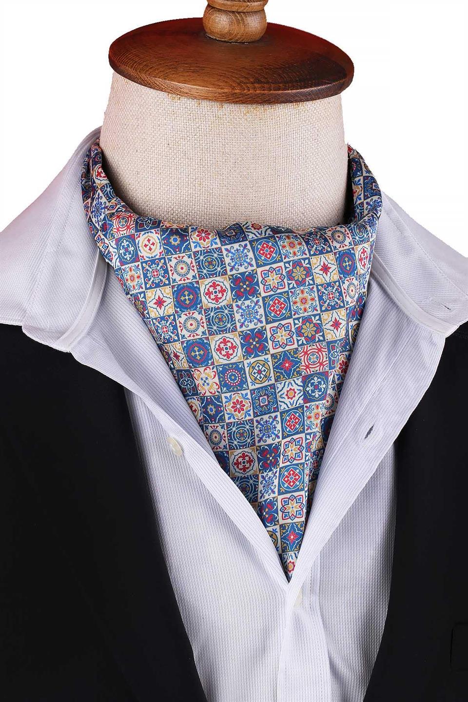 Çok Renkli Mozaik Motif Desen Erkek Fular Ascot K663