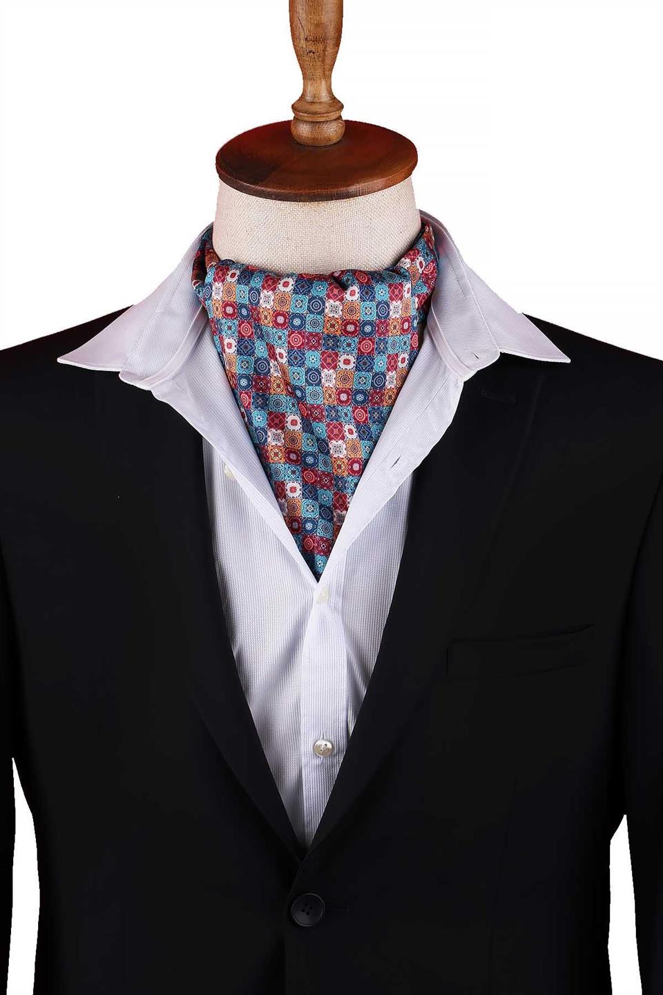 Çok Renkli Mozaik Motif Desen Erkek Fular Ascot K673
