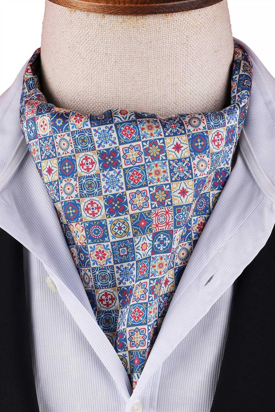 Çok Renkli Mozaik Motif Desen Erkek Fular Ascot K663