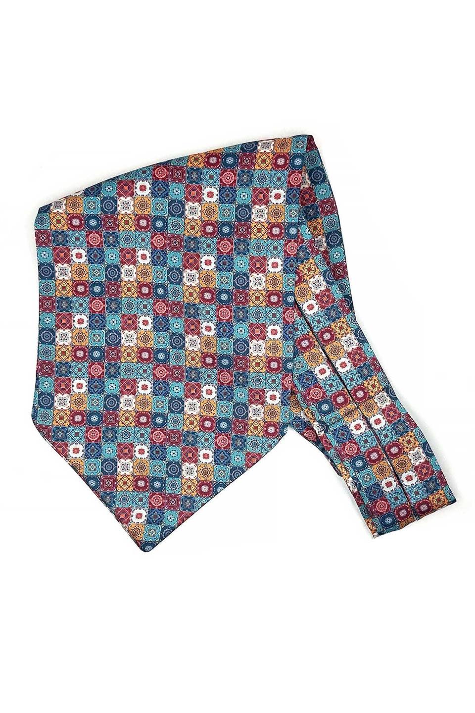 Çok Renkli Mozaik Motif Desen Erkek Fular Ascot K673