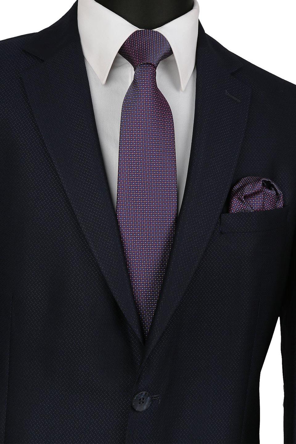 Çok Renkli Nokta Desen Mendilli Klasik Kravat KK9384