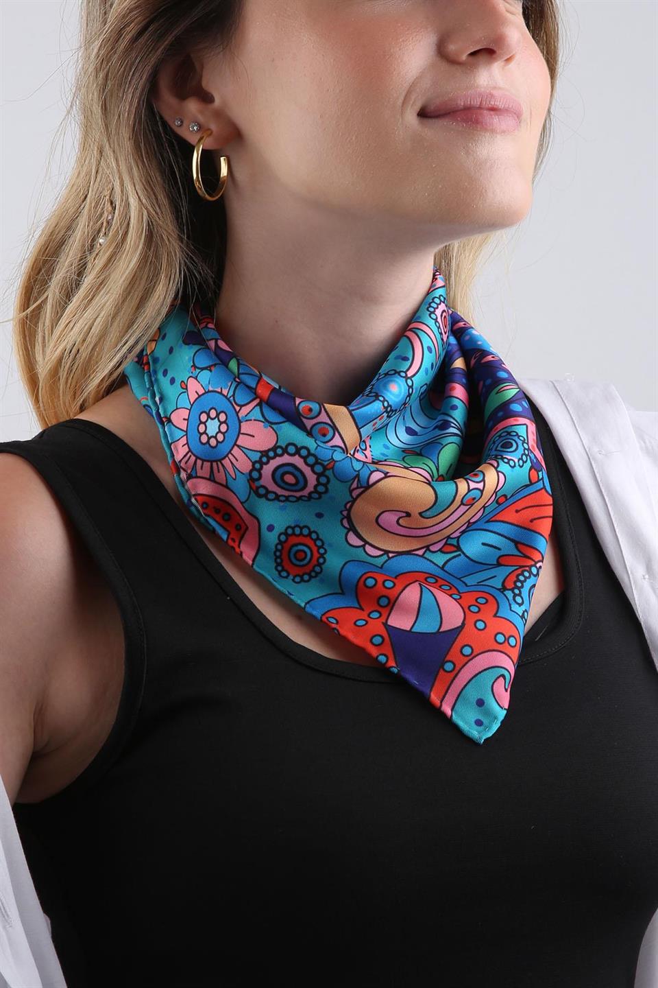Çok Renkli Şal Desen Fular Bandana 55-55cm KDNF21