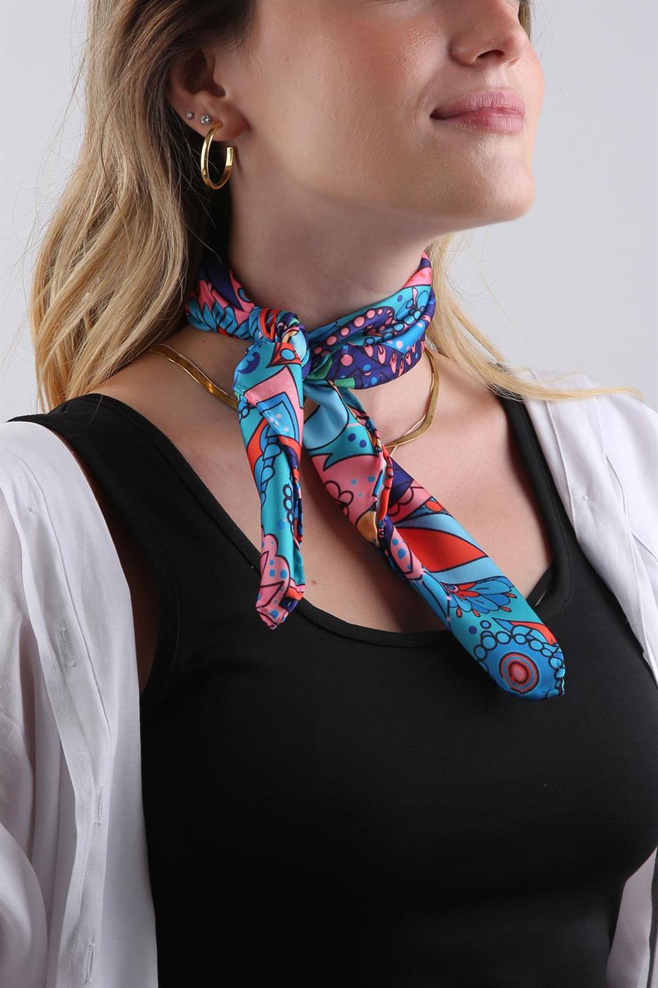 Çok Renkli Şal Desen Fular Bandana 55-55cm KDNF21
