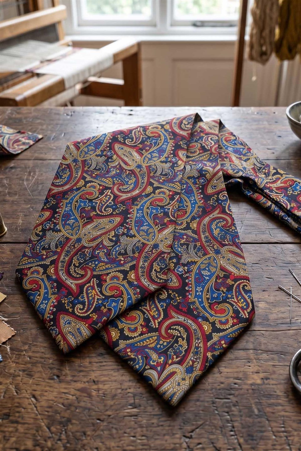 Çok Renkli Şal Desen İtalyan İpek Ascot Kravat SAC90