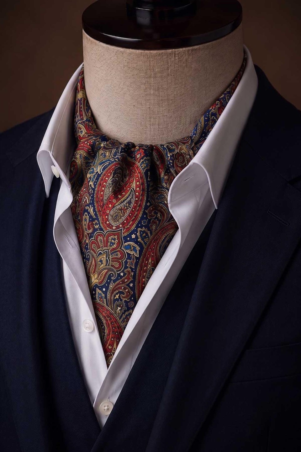 Çok Renkli Şal Desen İtalyan İpek Ascot Kravat SAC90