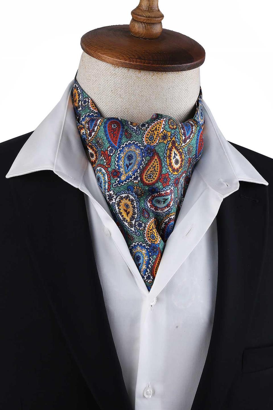 Çok Renkli Şal Desen İtalyan İpek Erkek Ascot K622