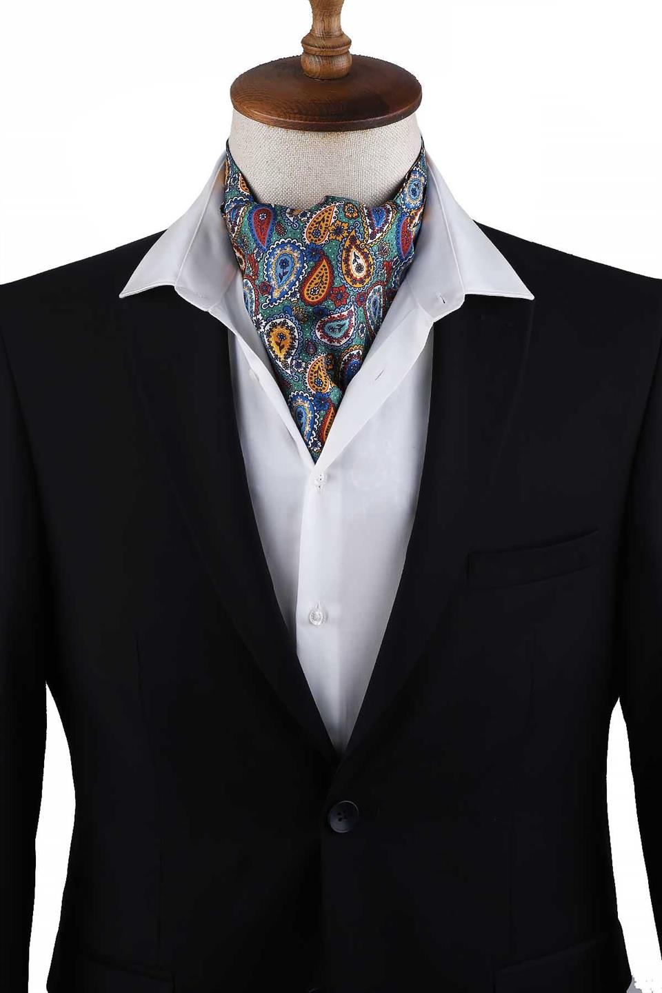 Çok Renkli Şal Desen İtalyan İpek Erkek Ascot K622