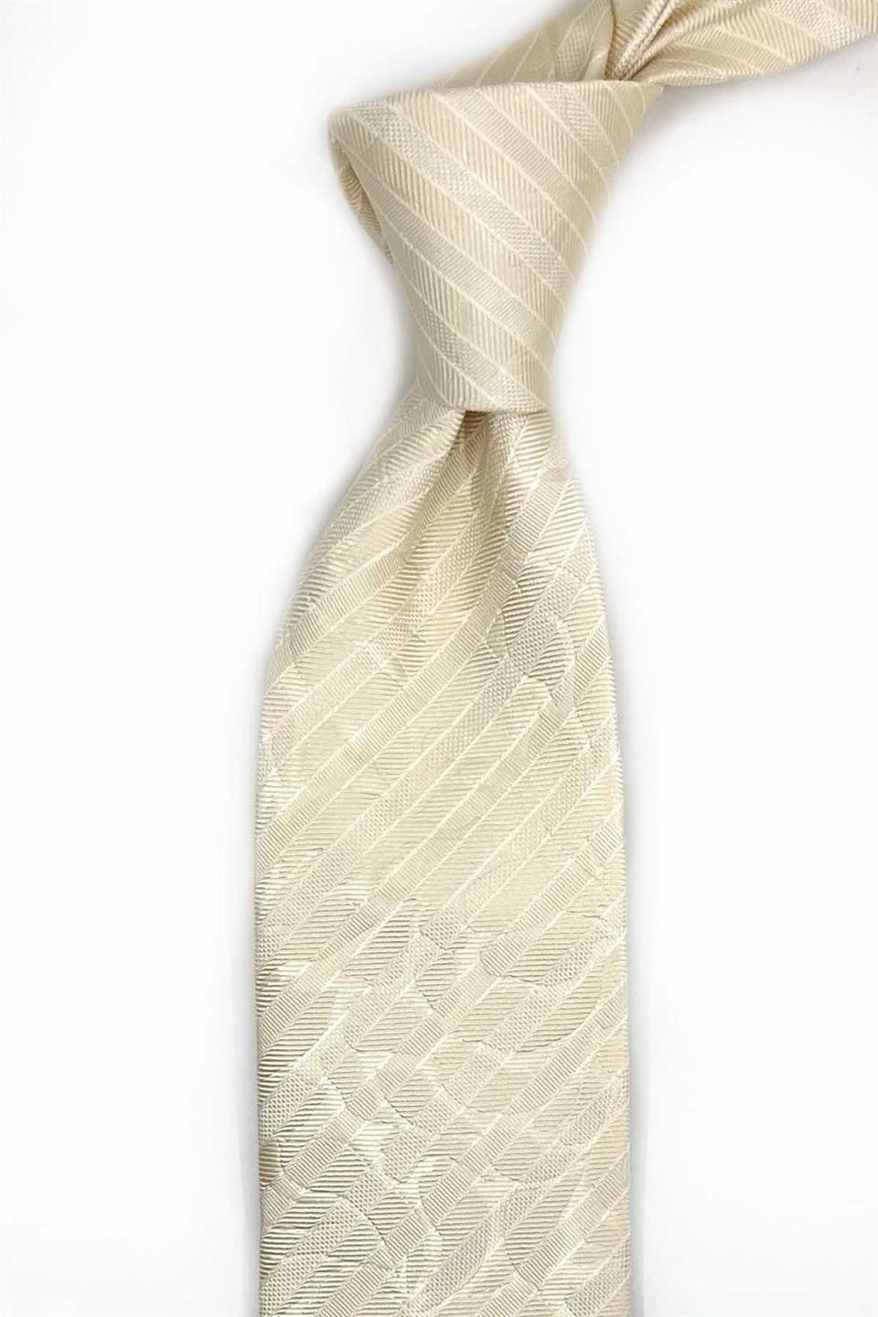 Colombino Style Bej Motif Desen İtalyan İpek Kravat İK2265