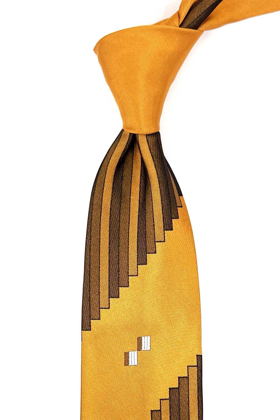 Cork Style Hardal Motif Desen İtalyan İpek Kravat İK1929