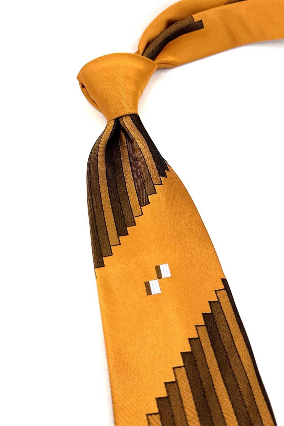 Cork Style Hardal Motif Desen İtalyan İpek Kravat İK1929