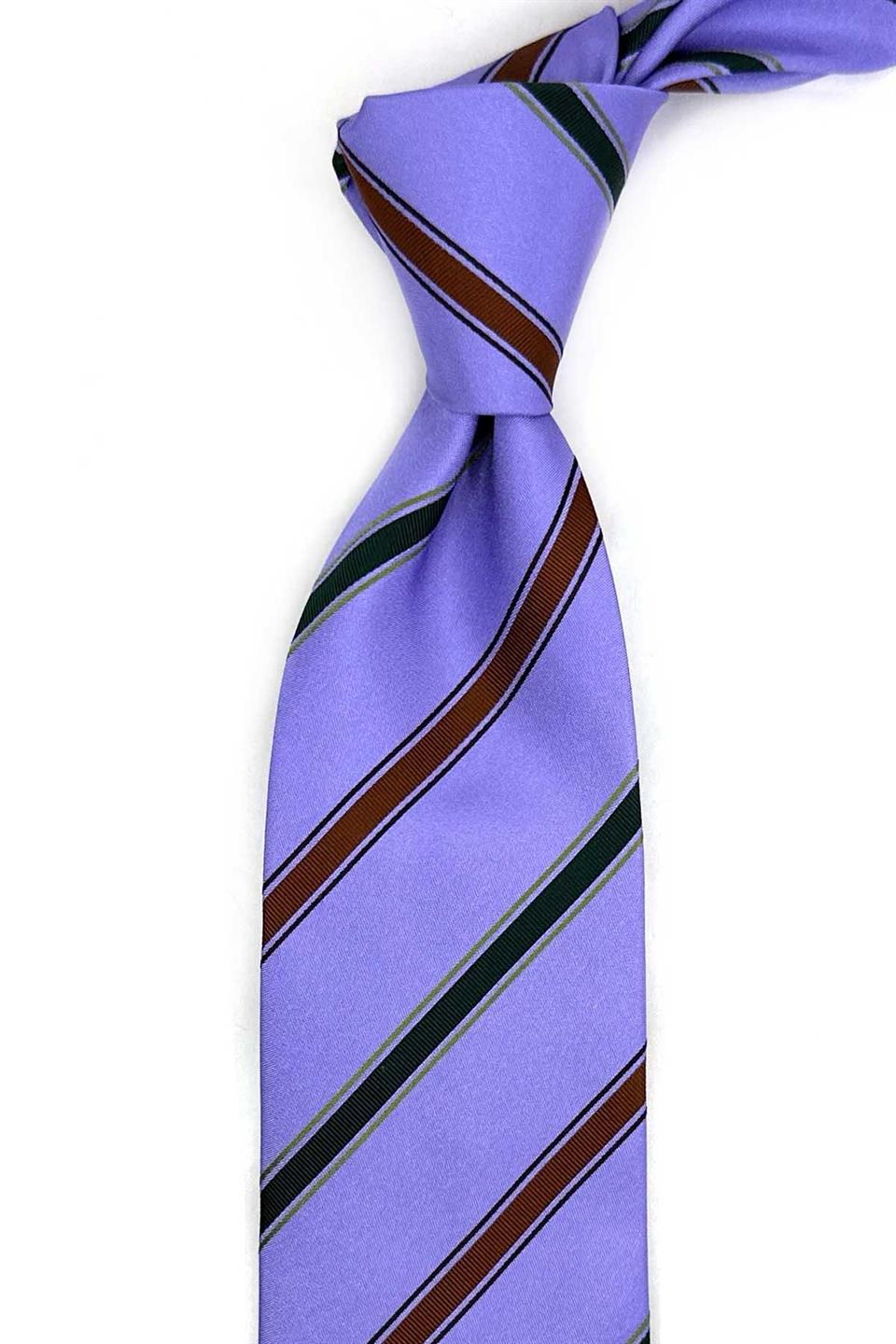 Cruvin Style Lila Çizgi Desen İtalyan İpek Kravat İK2286