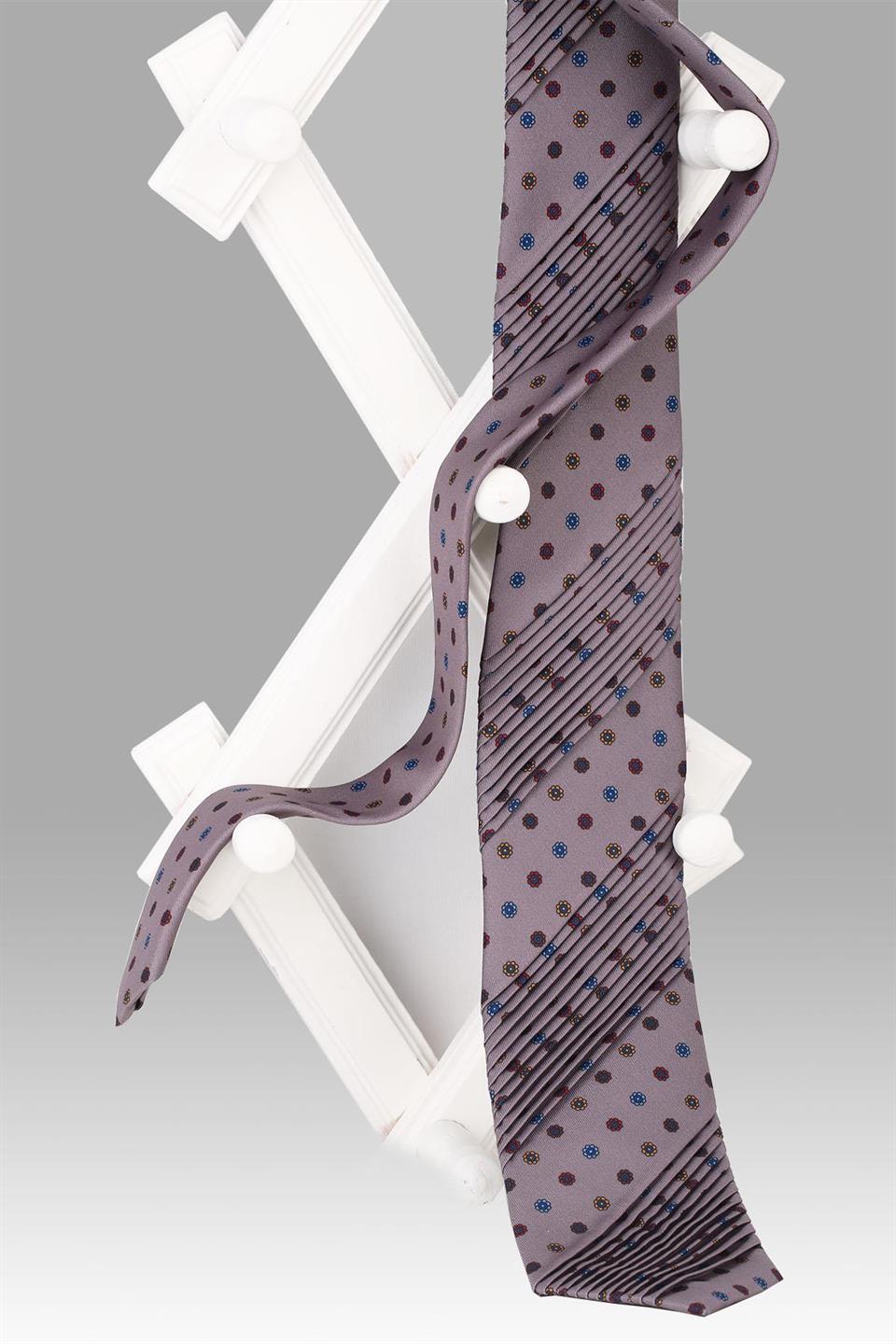 Dahlias Style Gri Motif Desen İtalyan Piliseli Kravat CRK09