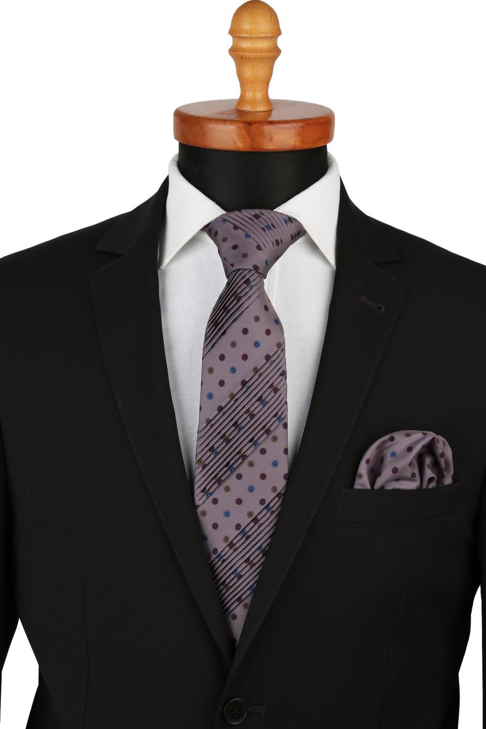 Dahlias Style Gri Motif Desen İtalyan Piliseli Kravat CRK09