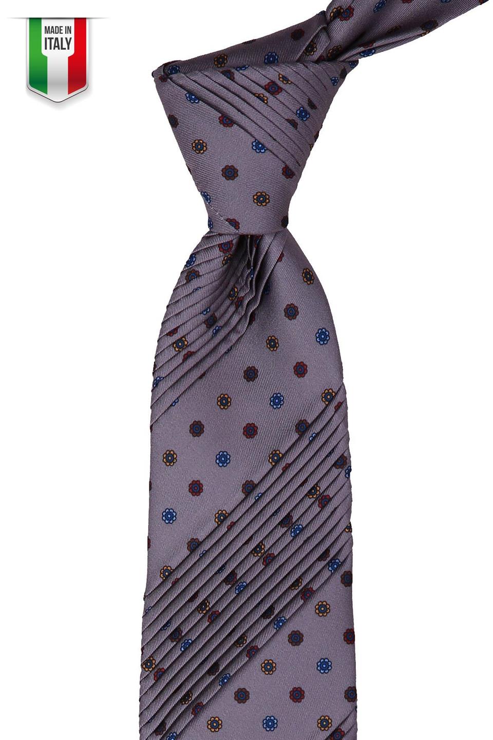 Dahlias Style Gri Motif Desen İtalyan Piliseli Kravat CRK09