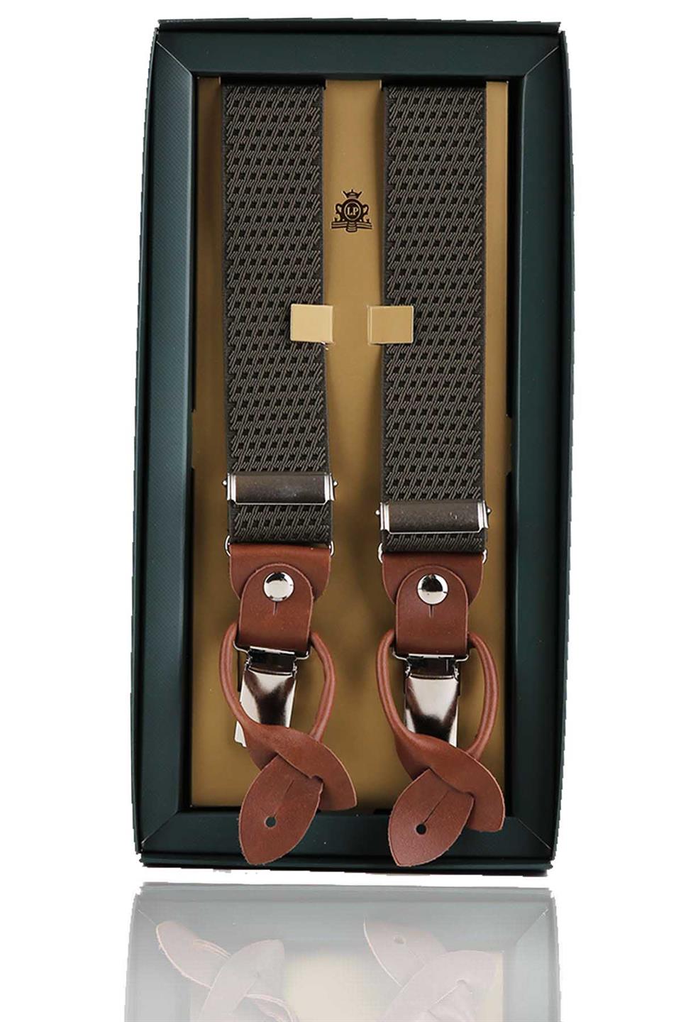 Deri Bağlantılı Düğme Delikli Jakarlı Yeşil Pantolon Askısı PAN120