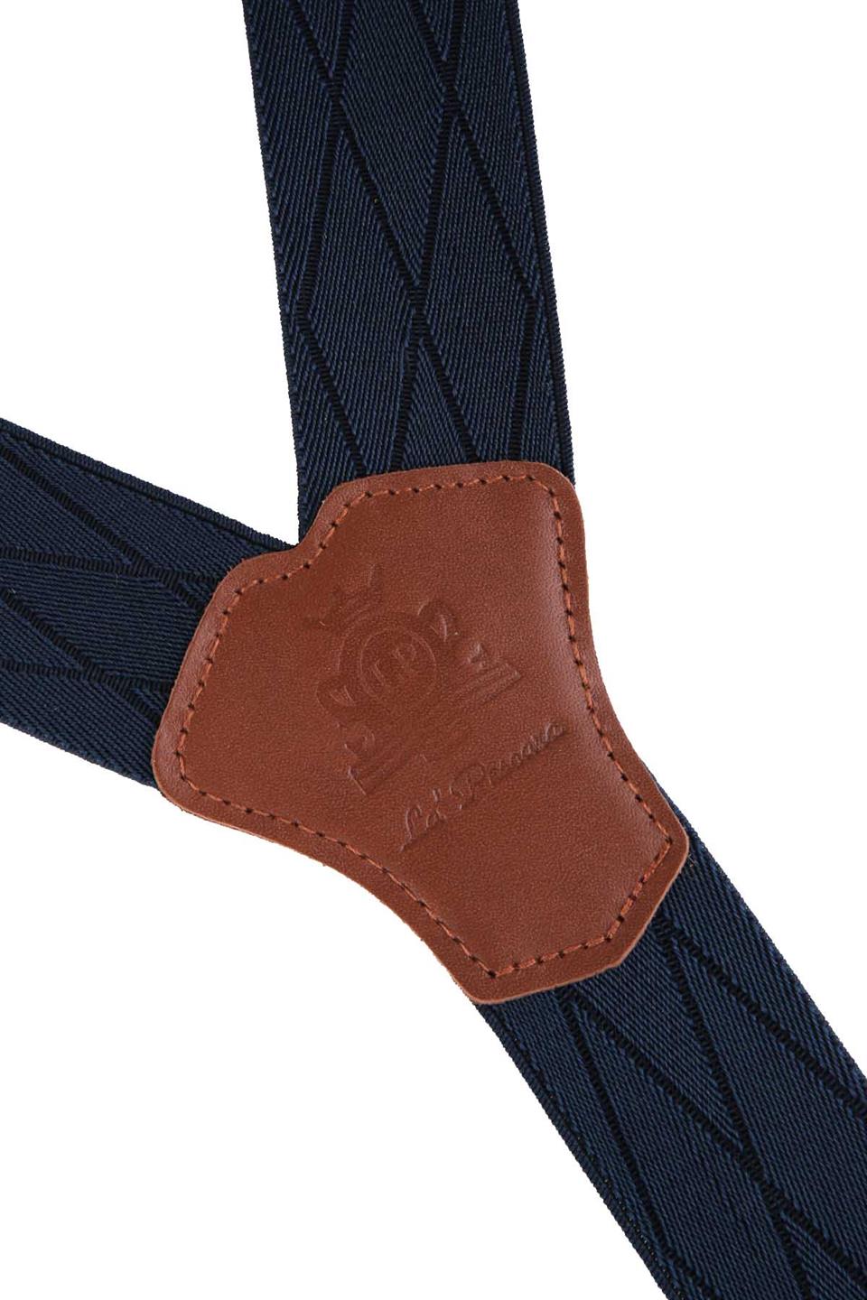 Deri Bağlantılı Düğme Delikli Jakarlı Lacivert Pantolon Askısı PAN63