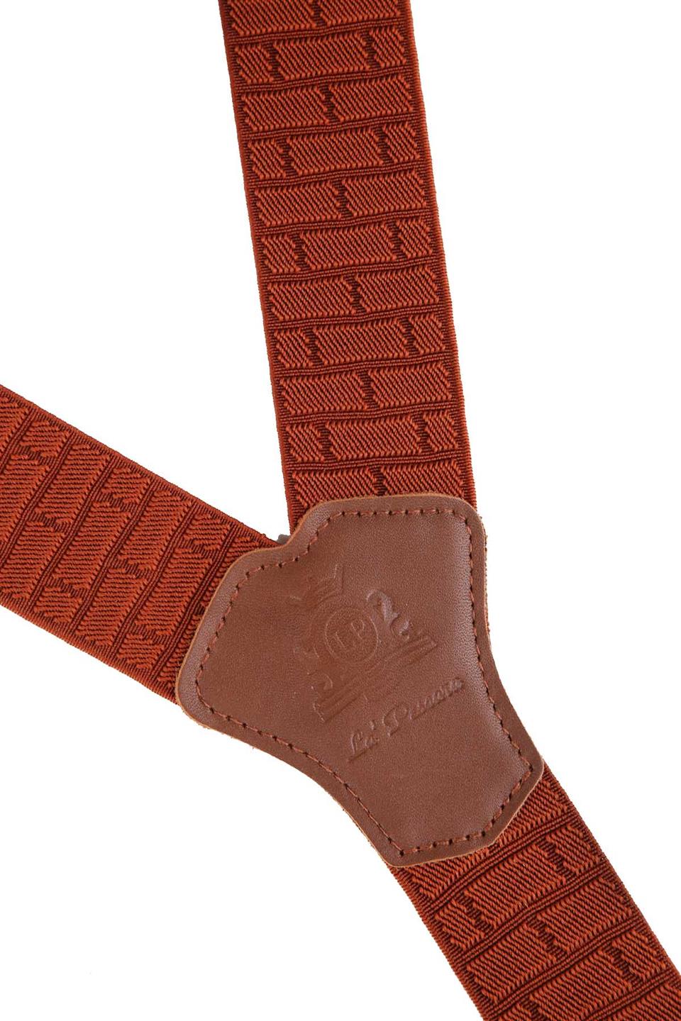 Deri Bağlantılı Düğme Delikli Jakarlı Terakota Pantolon Askısı PAN112