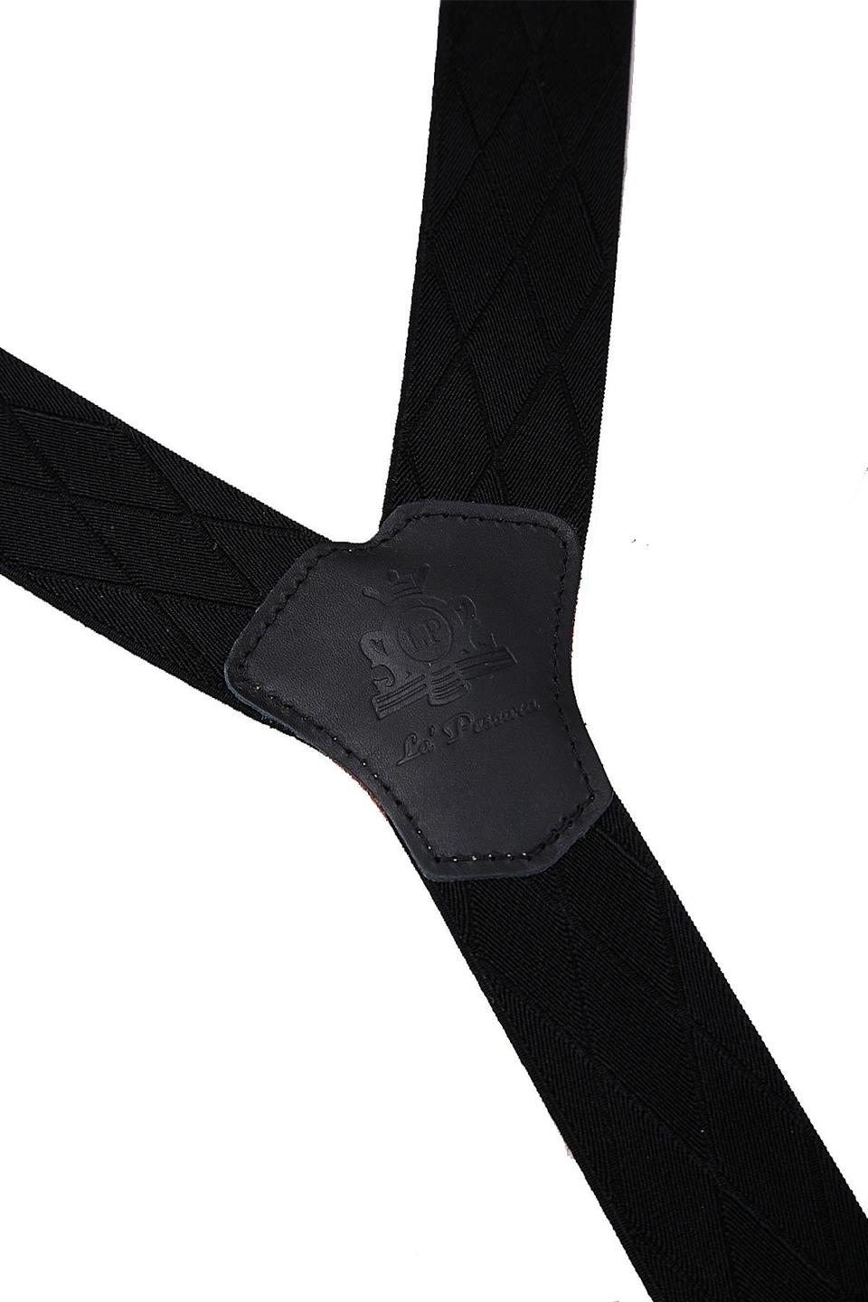 Deri Bağlantılı Düğme Delikli Jakarlı Siyah Pantolon Askısı PAN88