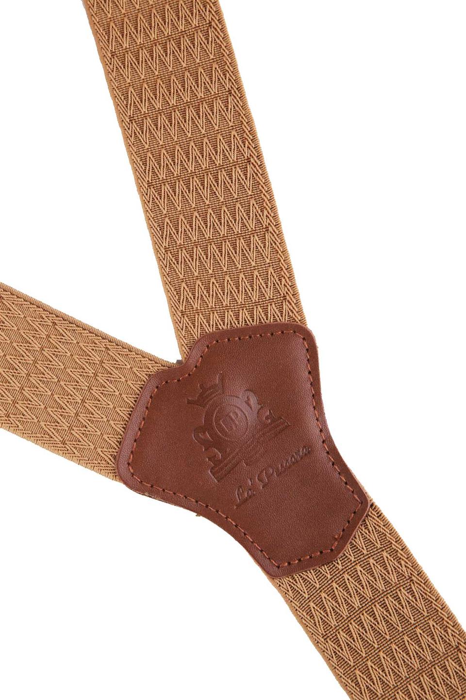 Deri Bağlantılı Düğme Delikli Jakarlı Bej Pantolon Askısı PAN107