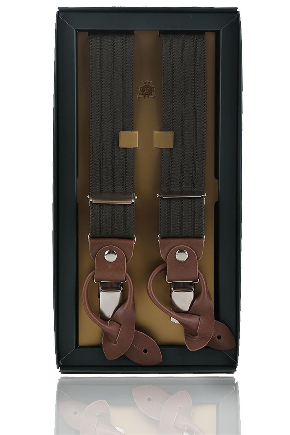 Deri Bağlantılı Düğme Delikli Jakarlı Yeşil Pantolon Askısı PAN109