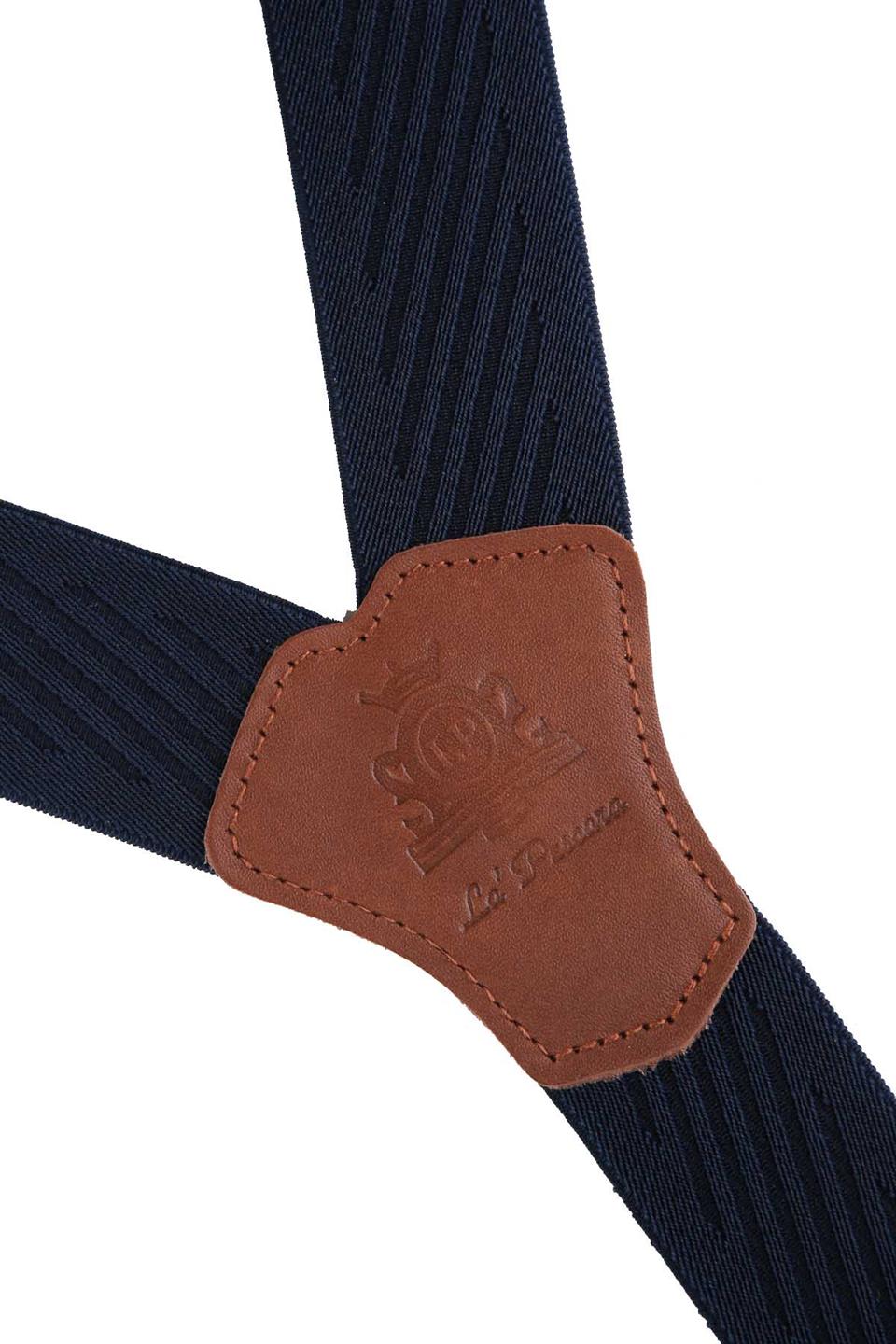 Deri Bağlantılı Düğme Delikli Jakarlı Lacivert Pantolon Askısı PAN85