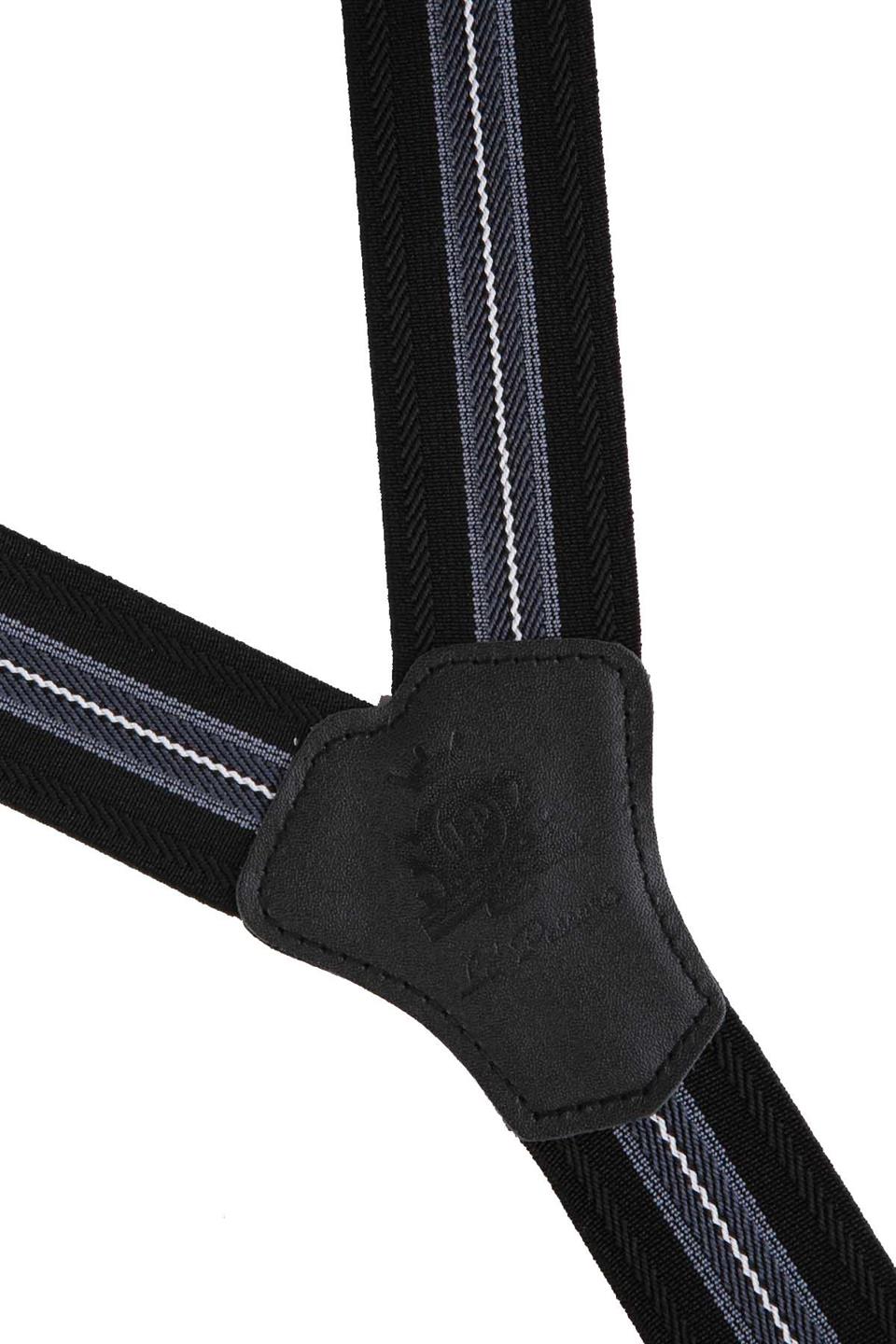 Deri Bağlantılı Düğme Delikli Jakarlı Siyah Pantolon Askısı PAN116