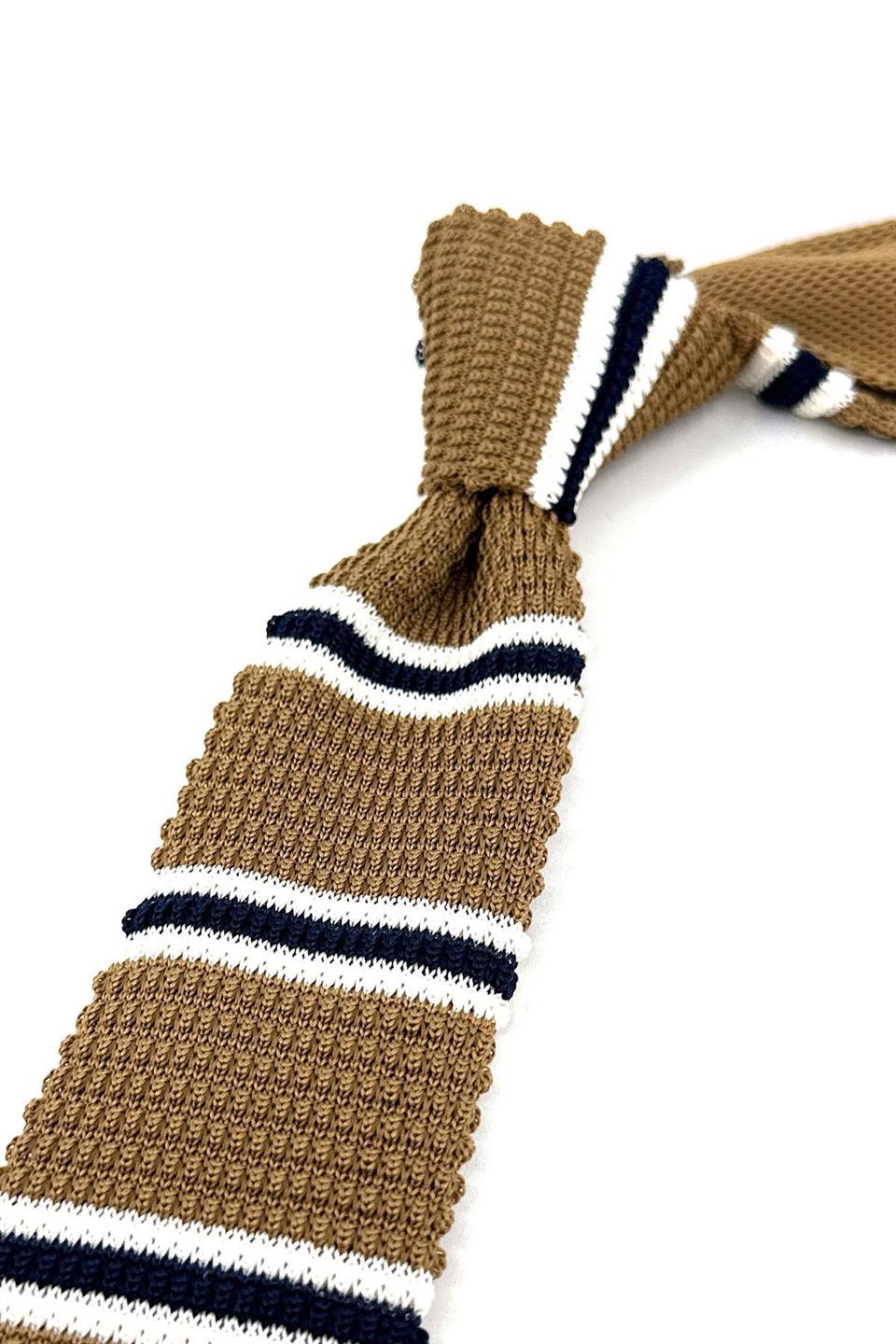 Deve Tüyü - Lacivert Çizgili Örgü Kravat ÖR8378