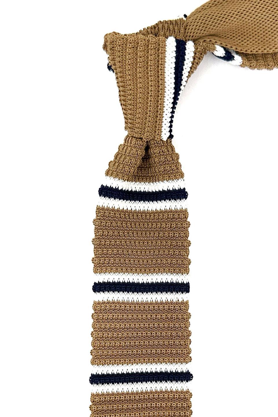 Deve Tüyü - Lacivert Çizgili Örgü Kravat ÖR8378