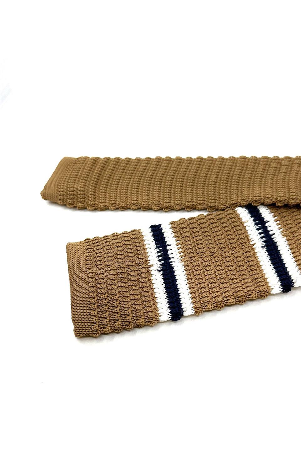 Deve Tüyü - Lacivert Çizgili Örgü Kravat ÖR8378