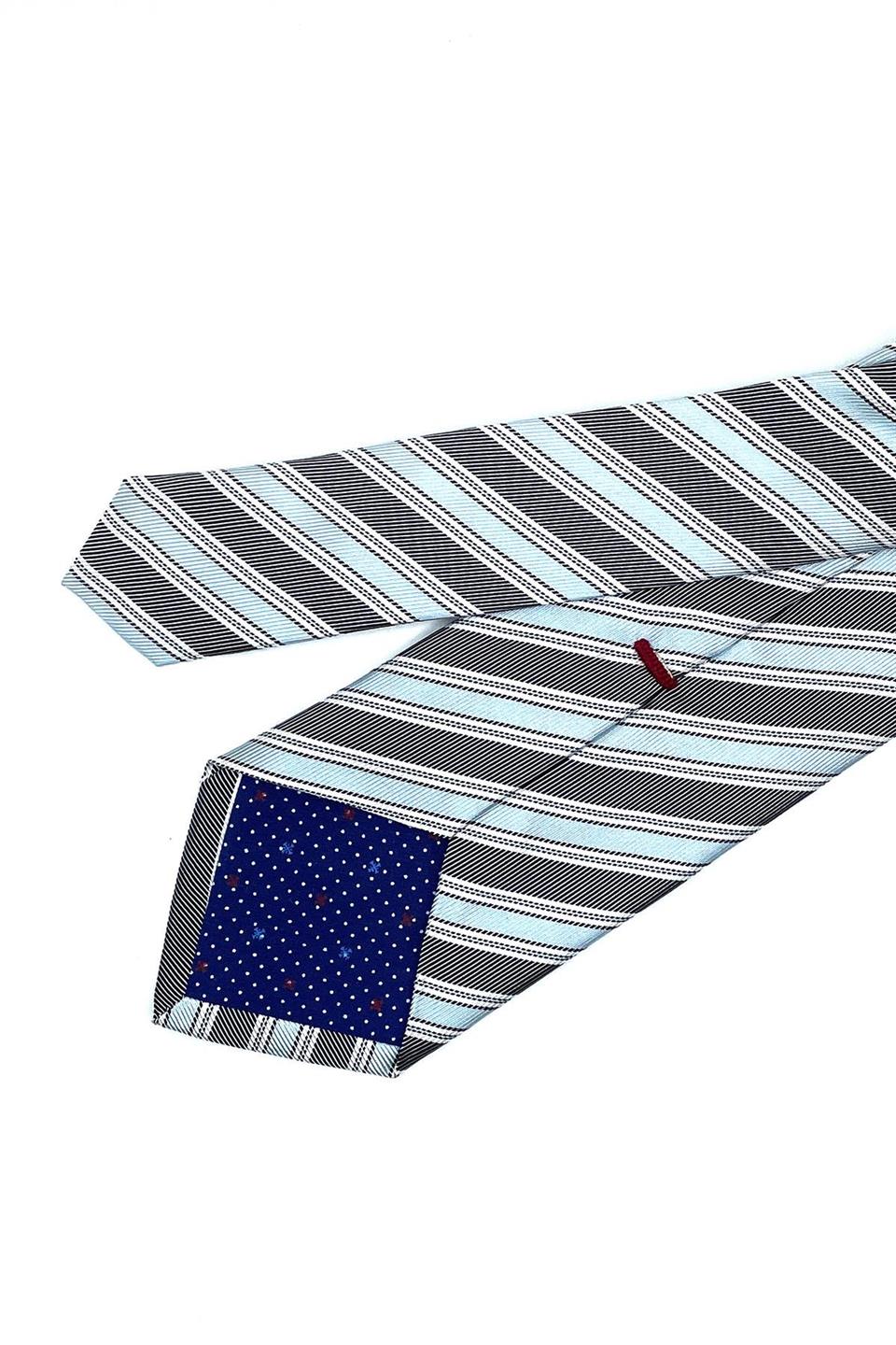 Dibagio Style Mavi - Siyah Çizgi Desen İtalyan İpek Kravat İK1267