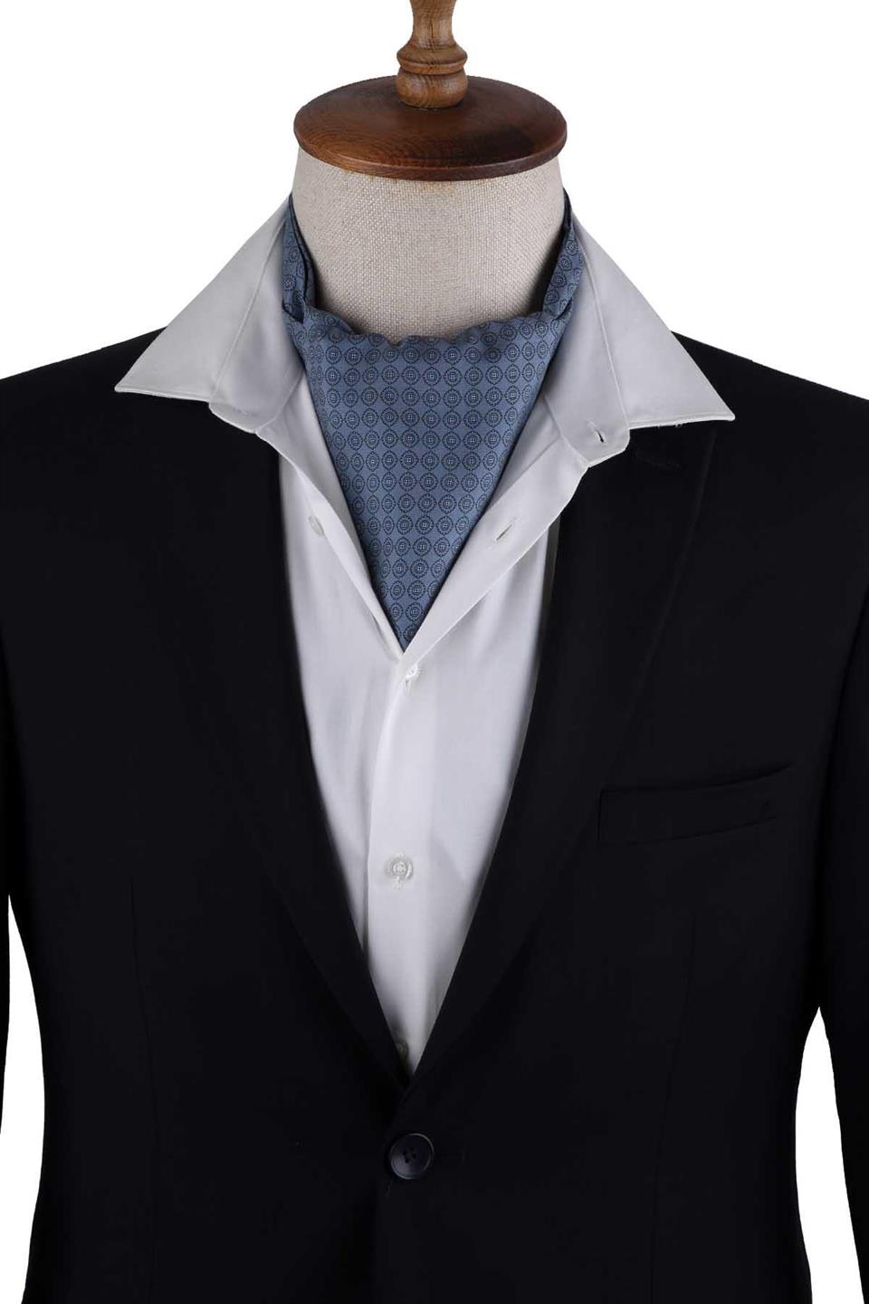 Duman Mavisi Puantiye Desen İtalyan İpek Ascot Fular K652
