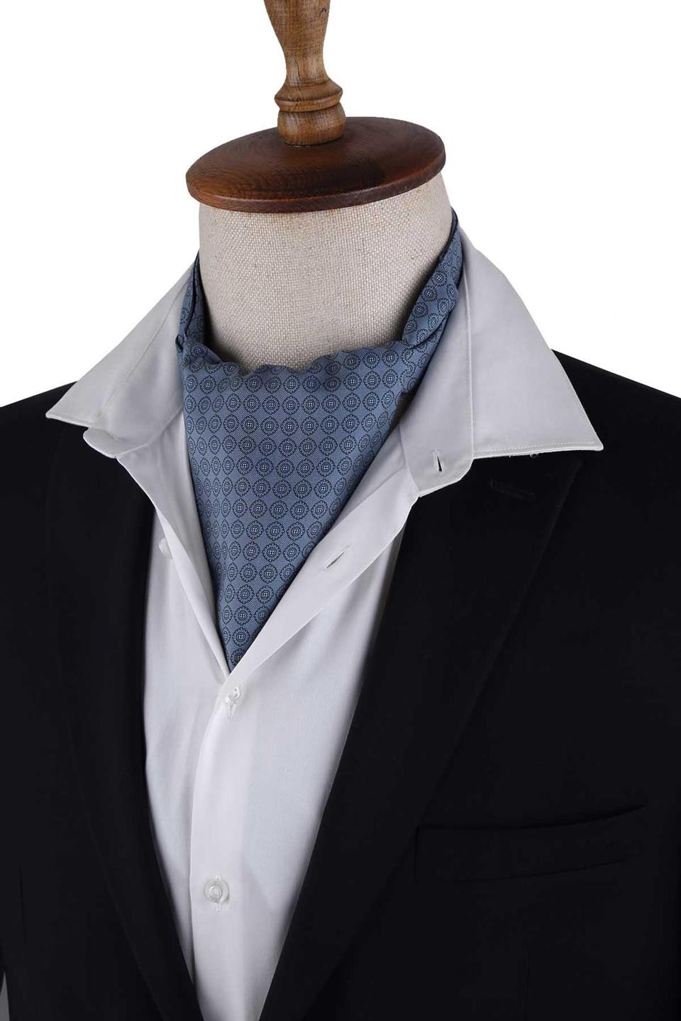 Duman Mavisi Puantiye Desen İtalyan İpek Ascot Fular K652