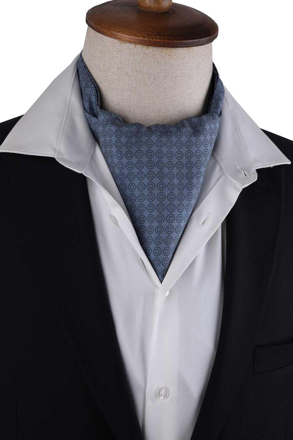 Duman Mavisi Puantiye Desen İtalyan İpek Ascot Fular K652