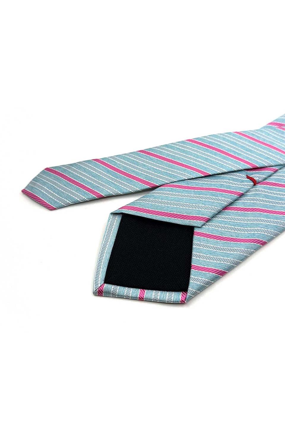Durighelo Style Turkuaz Çizgi Desen İtalyan İpek Kravat İK2293