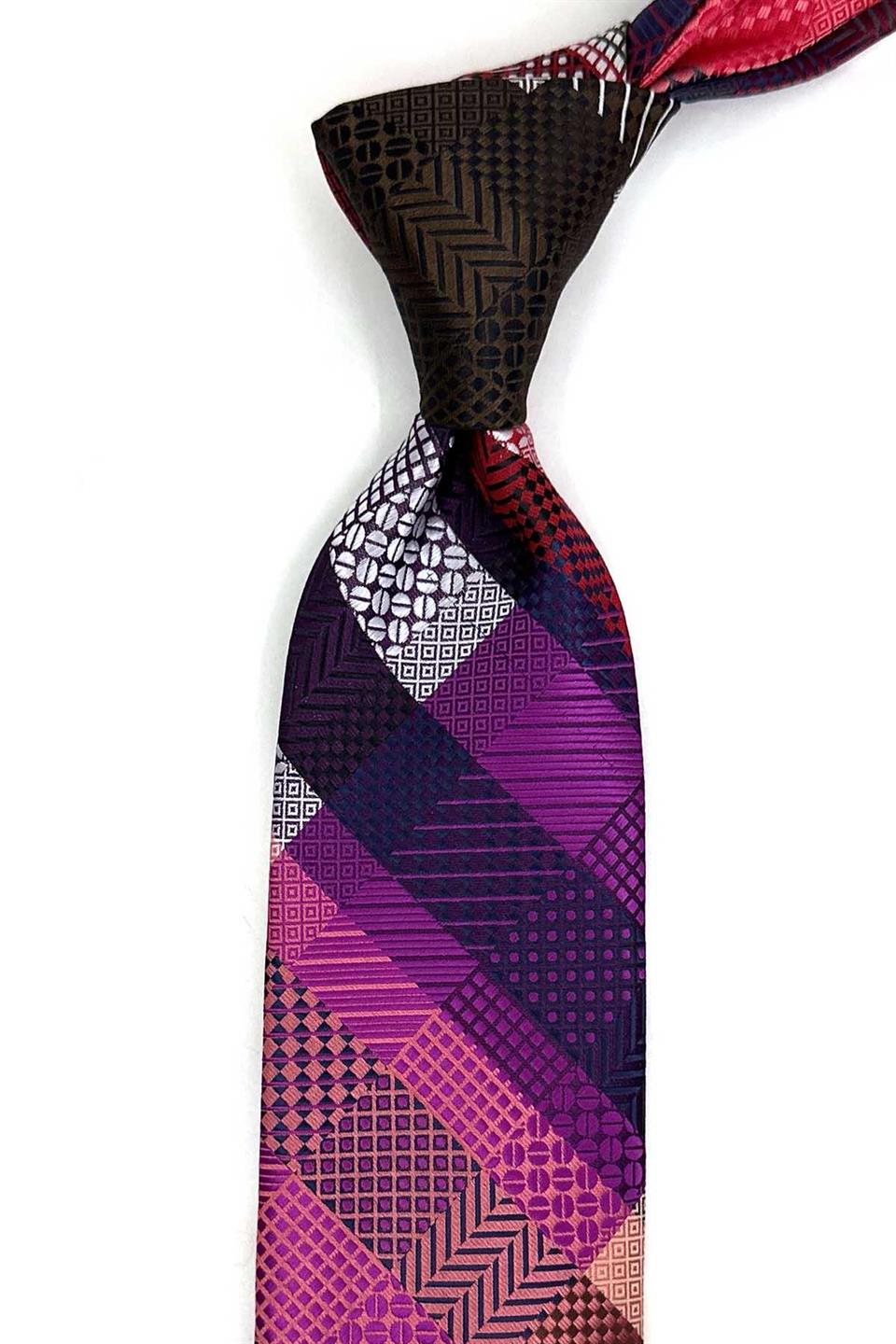 Ekose Desen Çok Renkli Patchwork Klasik Kravat KK13387
