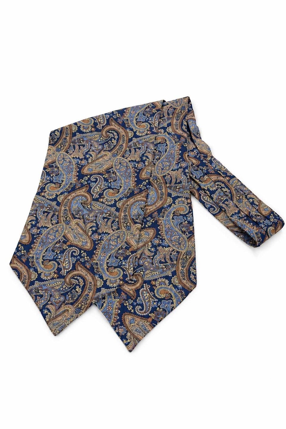 Ekru Lacivert Şal Desen İtalyan İpek Ascot Kravat SAC130
