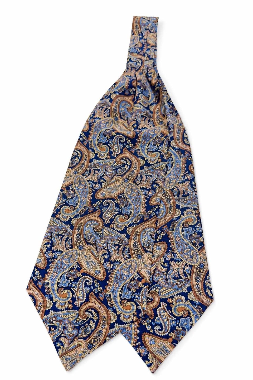 Ekru Lacivert Şal Desen İtalyan İpek Ascot Kravat SAC130